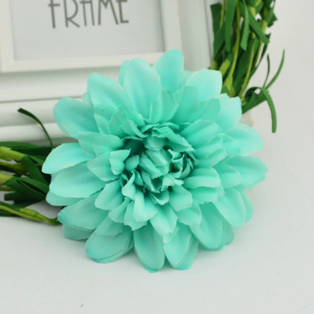 Aqua green 5 шт./лот, 9,5 см, искусственный шелк, корсаж, головной убор, Далия, ромашка, хризантема, цветы, ручная работа, сделай сам, украшение для дома, голова - Цвет: Aqua green