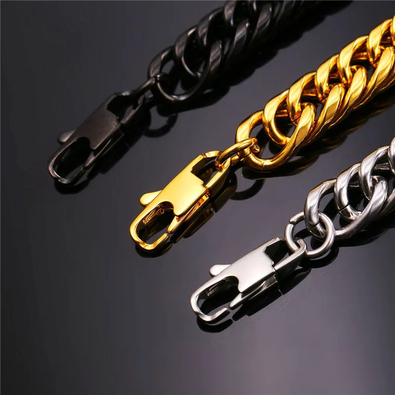 Браслеты из нержавеющей стали золотистого/черного цвета 9 мм 22 см. мужские