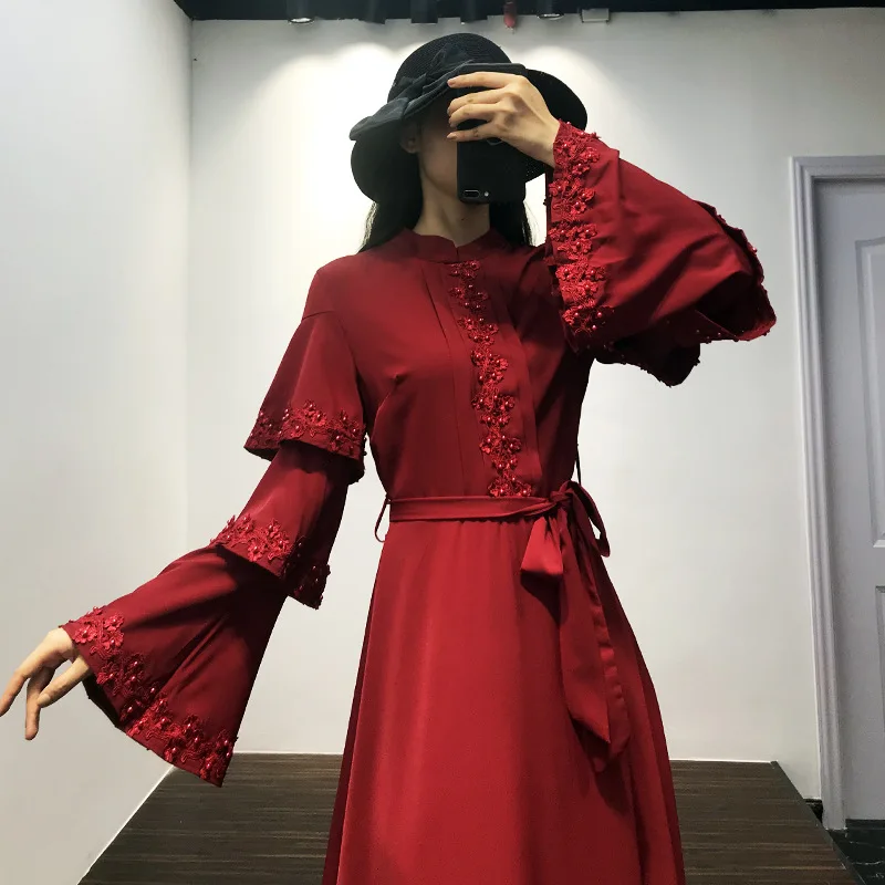Черный Халат abaya Femme Дубай исламский мусульманский рукав колокол платье Caftan