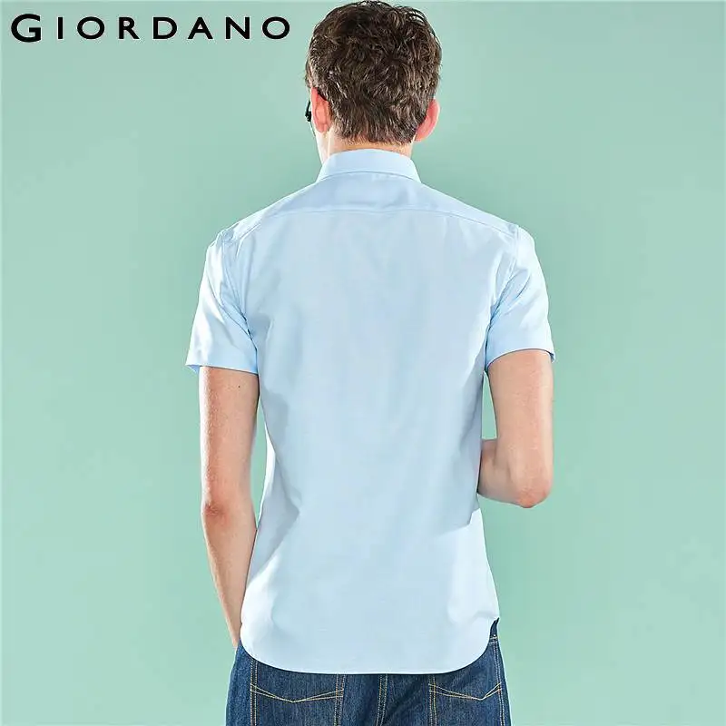 Giordano мужская рубашка Оксфорд спиннинг с короткими рукавами из натурального