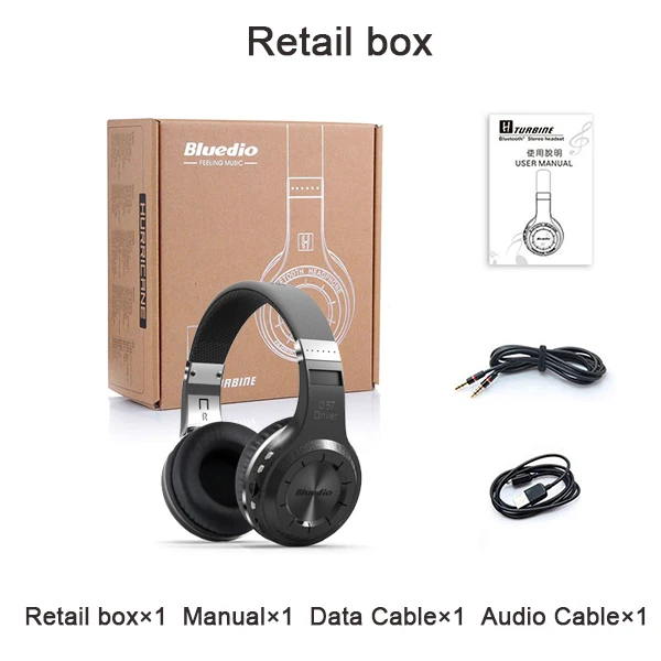 Bluedio H Plus Bluetooth гарнитура стерео беспроводные наушники HIFI MP3 музыкальный плеер наушники микрофон FM радио SD карта - Цвет: Black with Box