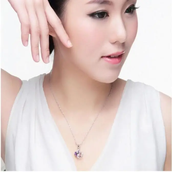 2019 Women Elegant Necklace Silver Chain Crystal Rhinestone Heart Pendant Necklaces Ladies Fashion Jewelry Accessories Wholesale | Украшения