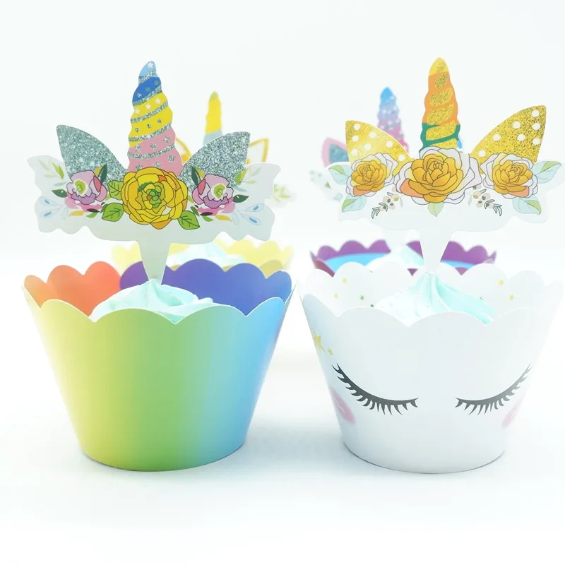 Cake wrapper 24pcs 6 шт./компл. Единорог бумажные подарочные сумки розовые конфеты сумка для единорога вечерние детские Душ коробка для поздравительных открыток день рождения поставки - Цвет: Cake wrapper 24pcs