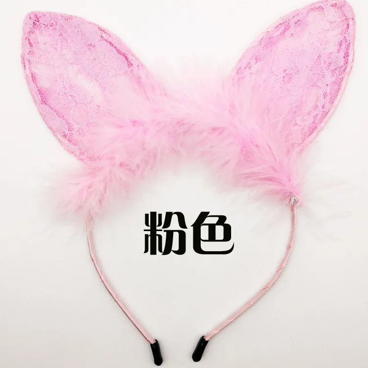 Pink Корейский модный кружевной ободок с кроличьими ушками, головной убор с кошачьими ушками для косплея, женские аксессуары для волос, кроличий чародей - Цвет: Pink