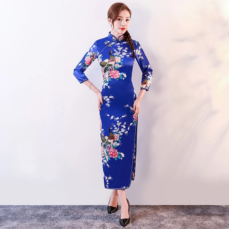 Cheongsam Dress Long Qipao Fashion Print Wedding Party Dresses For Women Traditional Oriental Clothes Ladies Wear S-6XL DNV11137 |