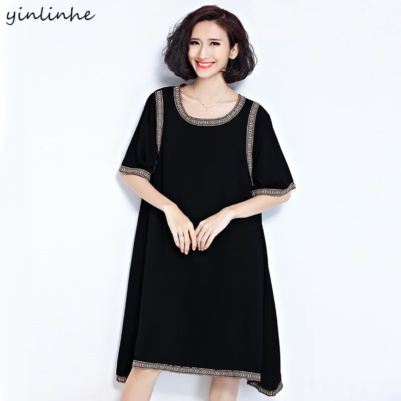 Yinlinhe новые этнические Стиль Костюмы Для женщин летние длинное платье черный