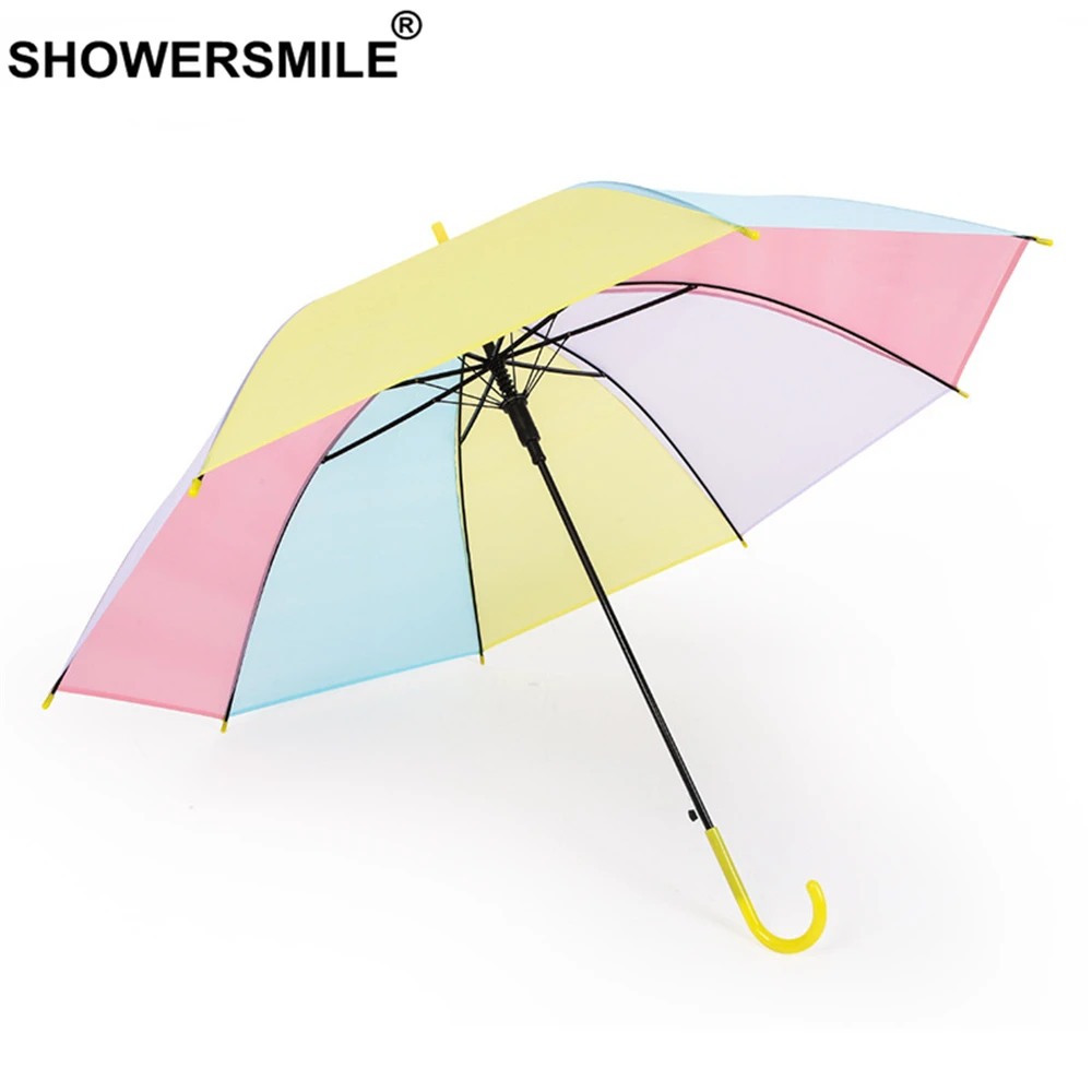 SHOWERSMILE разноцветный зонтик детский прозрачный с длинной ручкой зонты от дождя