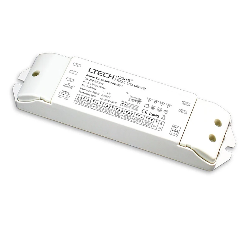 CC постоянный ток Led Triac затемнение драйвер; AC200-240V вход; 15 Вт 20 Вт 25 Вт 30 Вт 150mA-700mA 200mA-700mA 300mA-900mA Push DIM - Цвет: TD-20-200-700-EFP1
