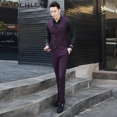 Wedding Prom Suits for Men Slim Fit 3 Pieces / Set ( Jacket + Vest+Pants) Tailored Suits Wine Red Floral Jacquard 2018 MAUCHLEY