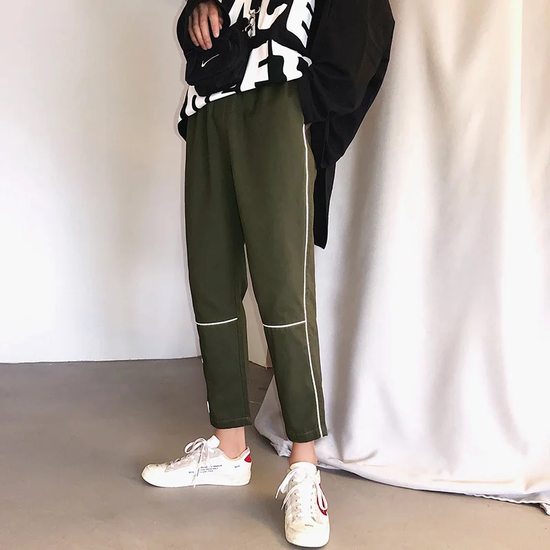 2018 Autumn New Pattern casual hiphop haren fashion loose letter Side Thin Strips Reflect Light Personality Leisure Time Pants | Мужская