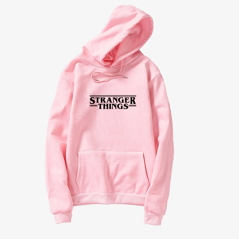 

Harajuku Sweatshirts Hoodies Women New Pink Stranger Things Letter Printed Hooded Drawstring Fleece Spring Tracksuit Streetwear