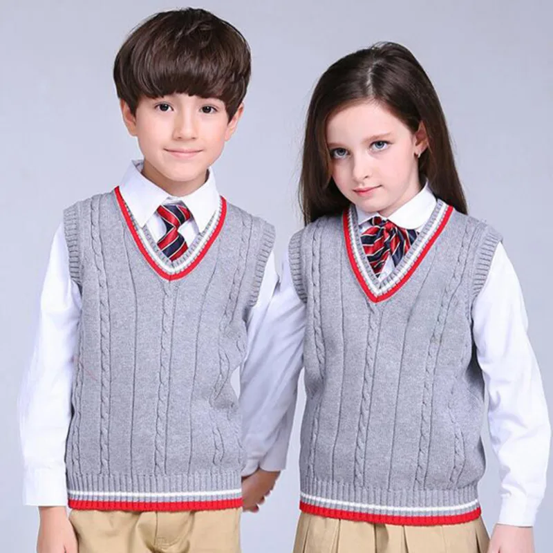 Вязаный жилет в британском стиле для мальчиков и девочек детский школьный