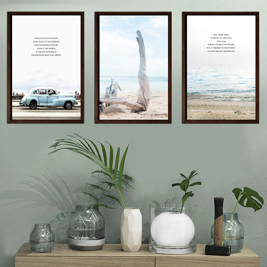 Nordic Beach Seascape Car Posters And Prints Green Plant Sea Wall Art Canvas Painting Pictures Unframed | Дом и сад