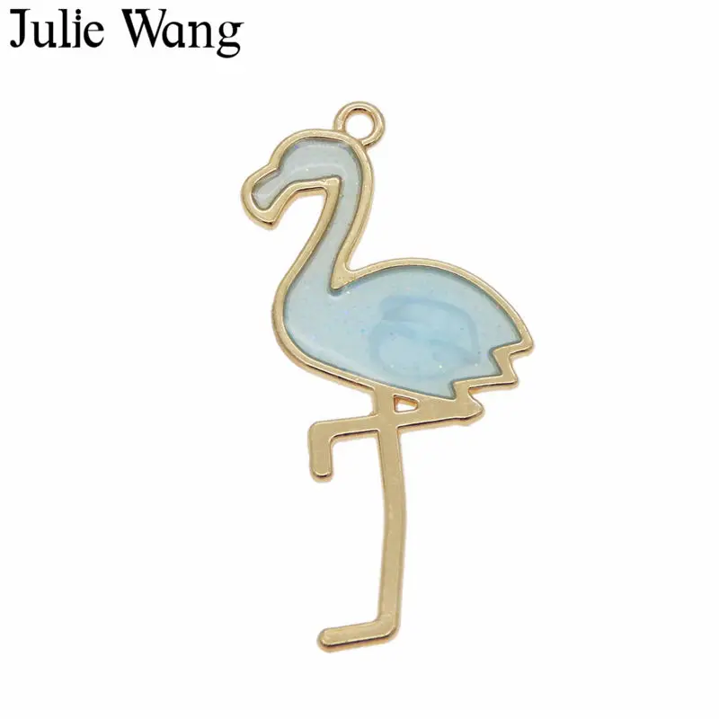 Julie Wang 6 шт. сплав + смола Фламинго Птица шармы многоцветные для ожерелья подвески
