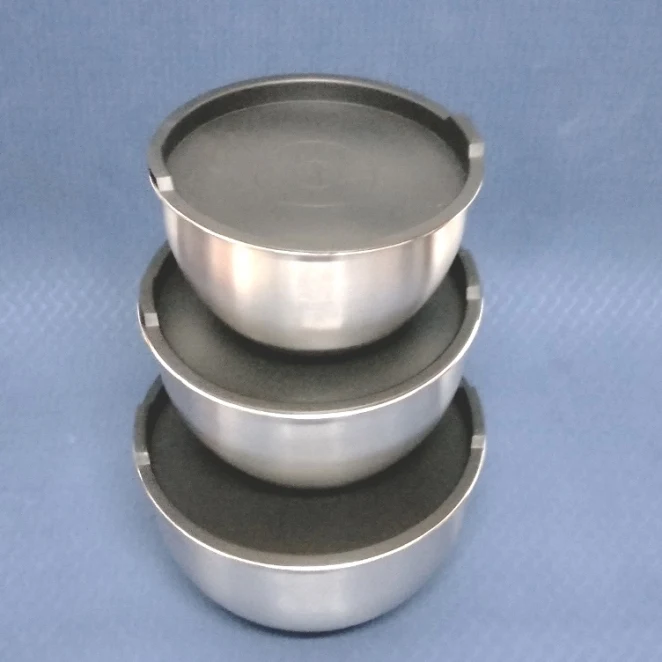 S/3 миска для смешивания из нержавеющей стали с крышкой(2qt, 2.5qt, 3qt), высокое качество SS миска для смешивания, набор для подготовки и хранения(00295 - Цвет: Set of 3