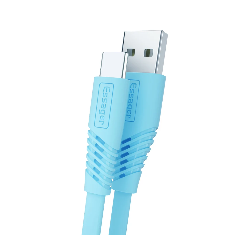 Blue Плоский кабель Essager usb type-C для samsung Xiaomi huawei, 1 м, 2 м, кабель для синхронизации данных и зарядного устройства, кабель usb type-C, кабель USBC A, быстрая зарядка - Цвет: Blue