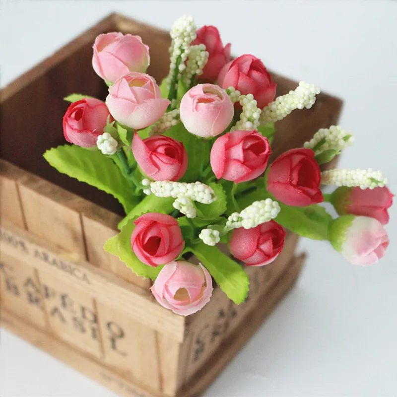 Красочные цветы из шелка искусственный цветок 15 головок Мини Роза для домашнего