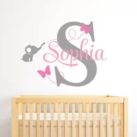 Butterflies Custom Name Wall Decal Baby Nursery Room Personalized Initial Letter Wall StickersAnimals Vinyl Home Decor L153