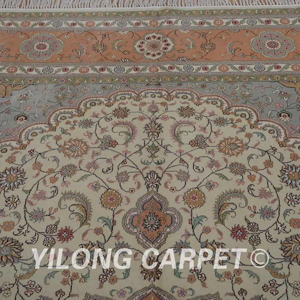 Yilong 8 'x 10' Vantage коврик Тебриз бежевый и розовый ковер Изысканная область шерсти