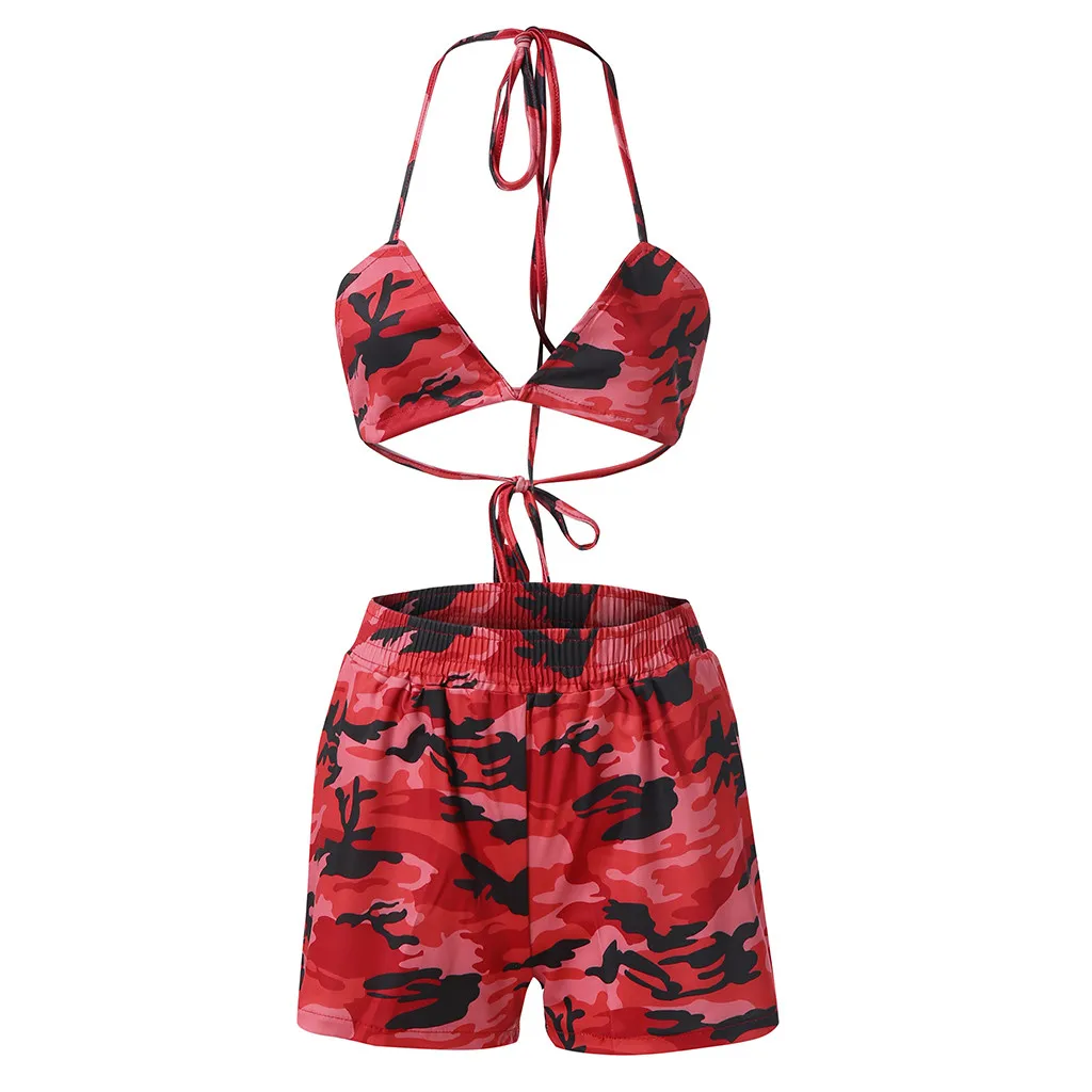 Женский Камуфляжный купальник комплект из двух предметов с принтом купальники