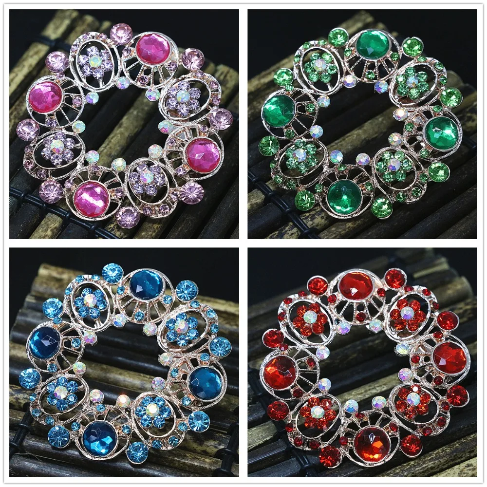 

Hot sale large round antique vintage rose gold-color brooches for women semi-precious crystal gift fine jewelry U