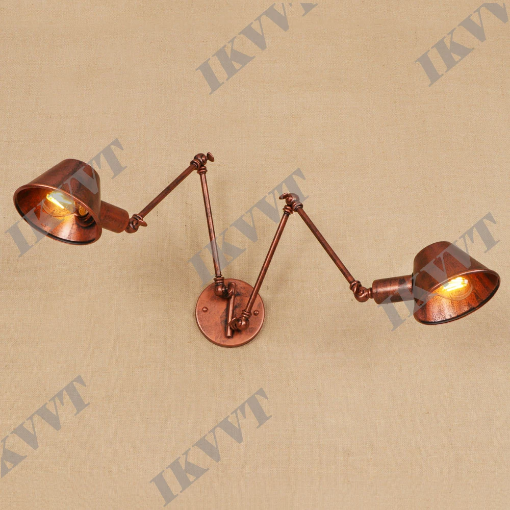 Американский винтажный двойной Железный настенный светильник с длинной ручкой