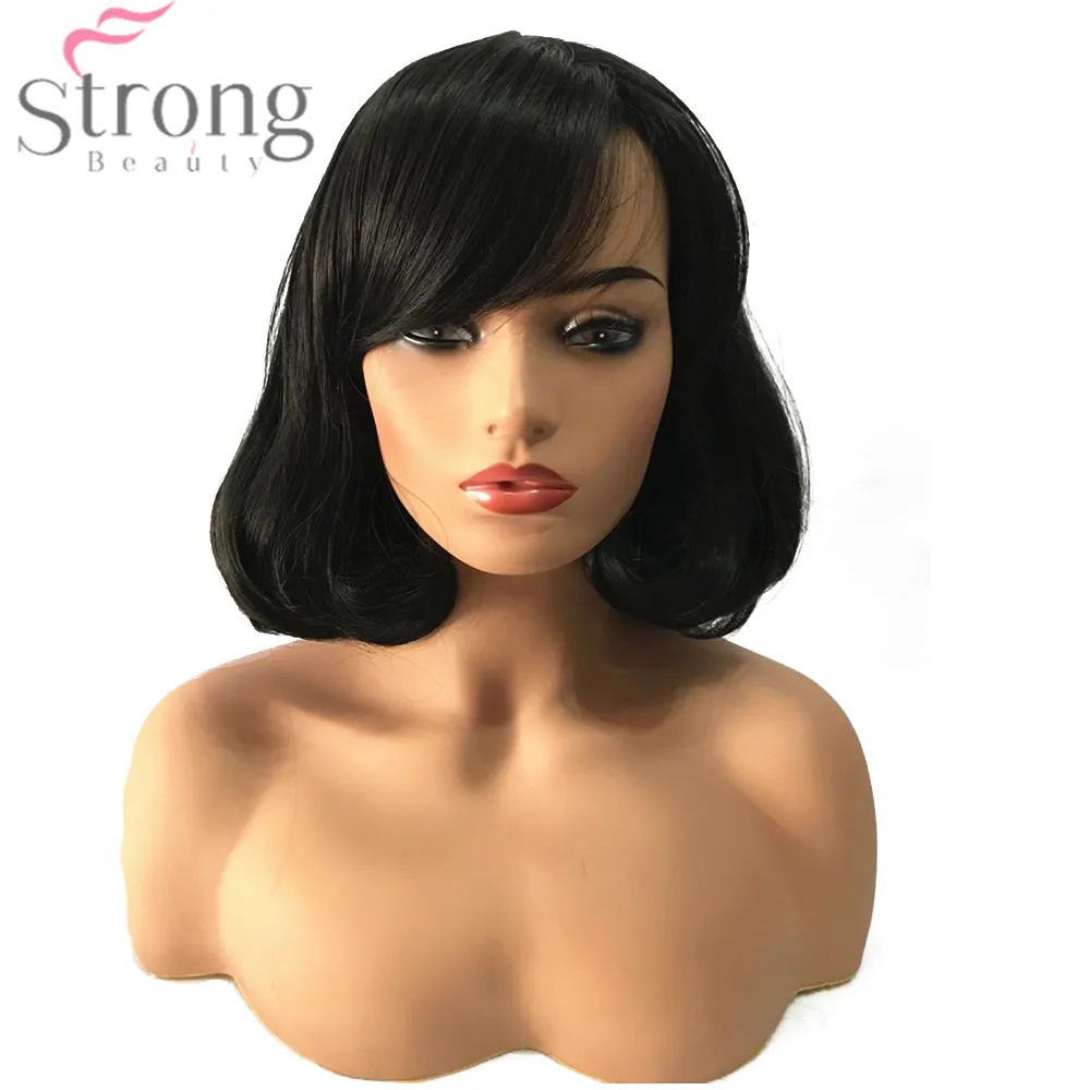 StrongBeauty женский синтетический парик Средний Боб волосы черный/темно-коричневый с челкой натуральные парики