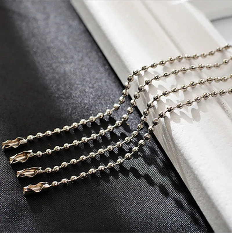 20/50pcs 2.4mm Rhodium Round Ball Bead Chains Length Dog Tag Bulk Chains With Connector For DIY Pendant Jewelry Findings
