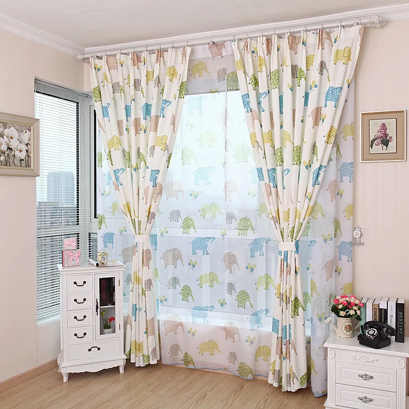 Детские шторы с рисунком медведя/слона Затемненные занавески для гостиной 100%