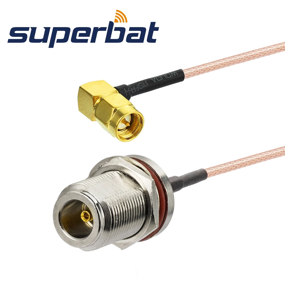 Superbat N Female Bulkhead O-ring to SMA Male Right Angle Pigtail Cable RG316 20cm for Wireless