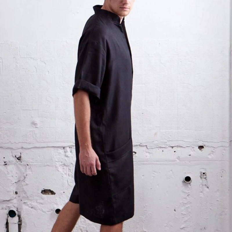 CYSINCOS Summer Loose Men Rompers Cotton Half Sleeve Button Pants Vintage Casual Solid Men Cargo Overalls Jumpsuit Trousers Men