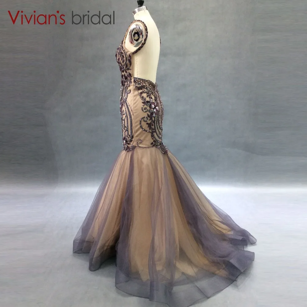 Русалка Вечерние платья Длинные Vivian's Bridal Спагетти ремень V шеи вечернее платье