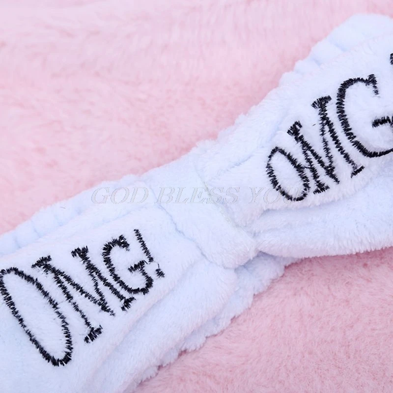 Широкая повязка на голову с милым бантом и вышитыми буквами OMG для женщин и девочек; эластичная фланелевая повязка на голову для макияжа; полотенце ярких цветов