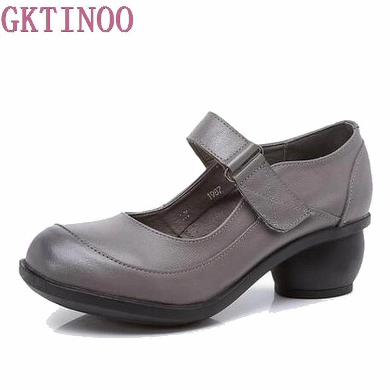 Женские туфли лодочки из натуральной кожи на высоком каблуке с круглым носком