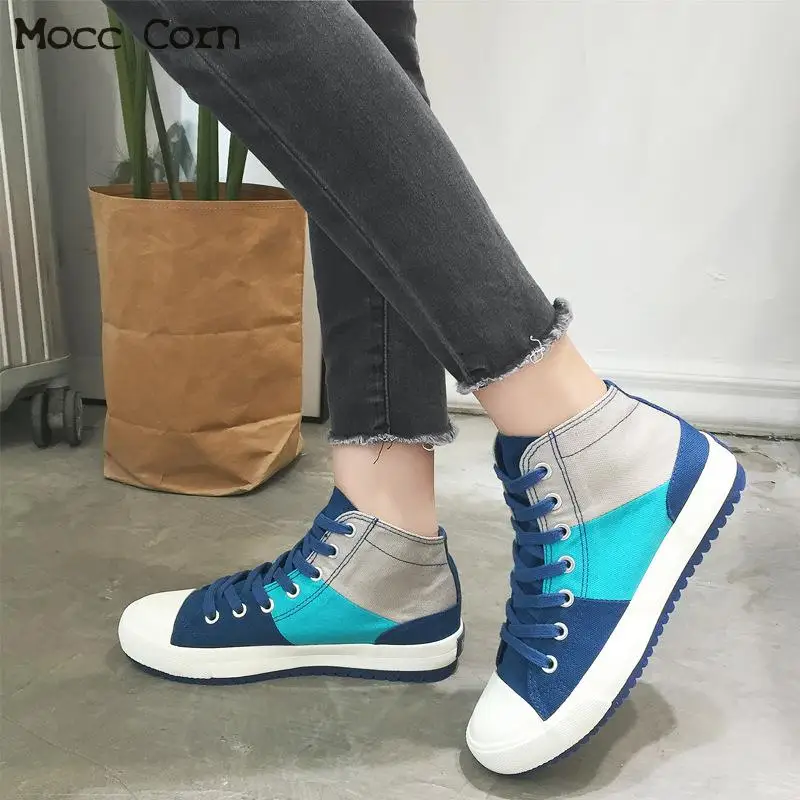 Модные высокие кроссовки Парусиновая обувь Женская повседневная на плоской