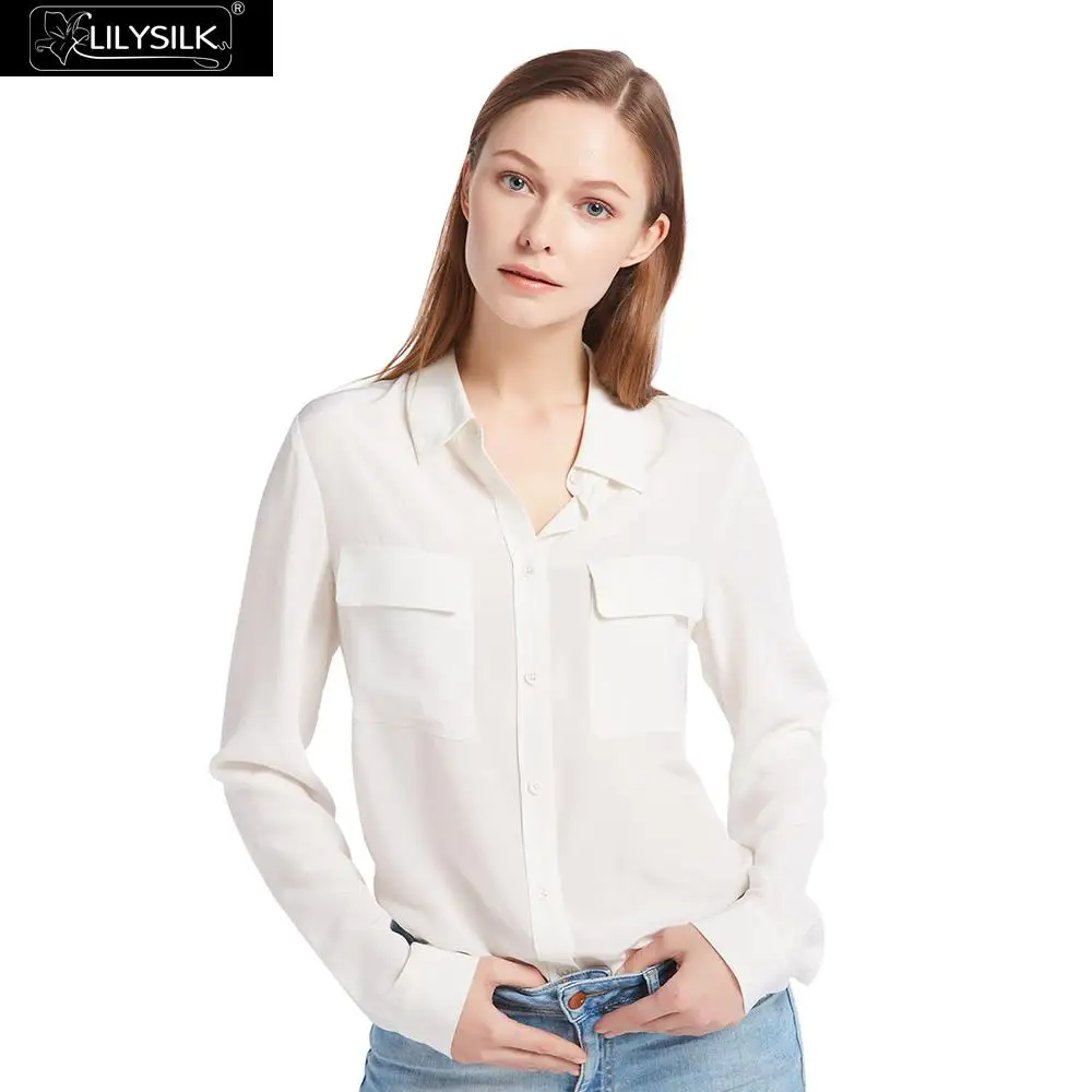 LILYSILK рубашки блузка 18 мм Для женщин Основные Box плиссированные 100% крепдешин