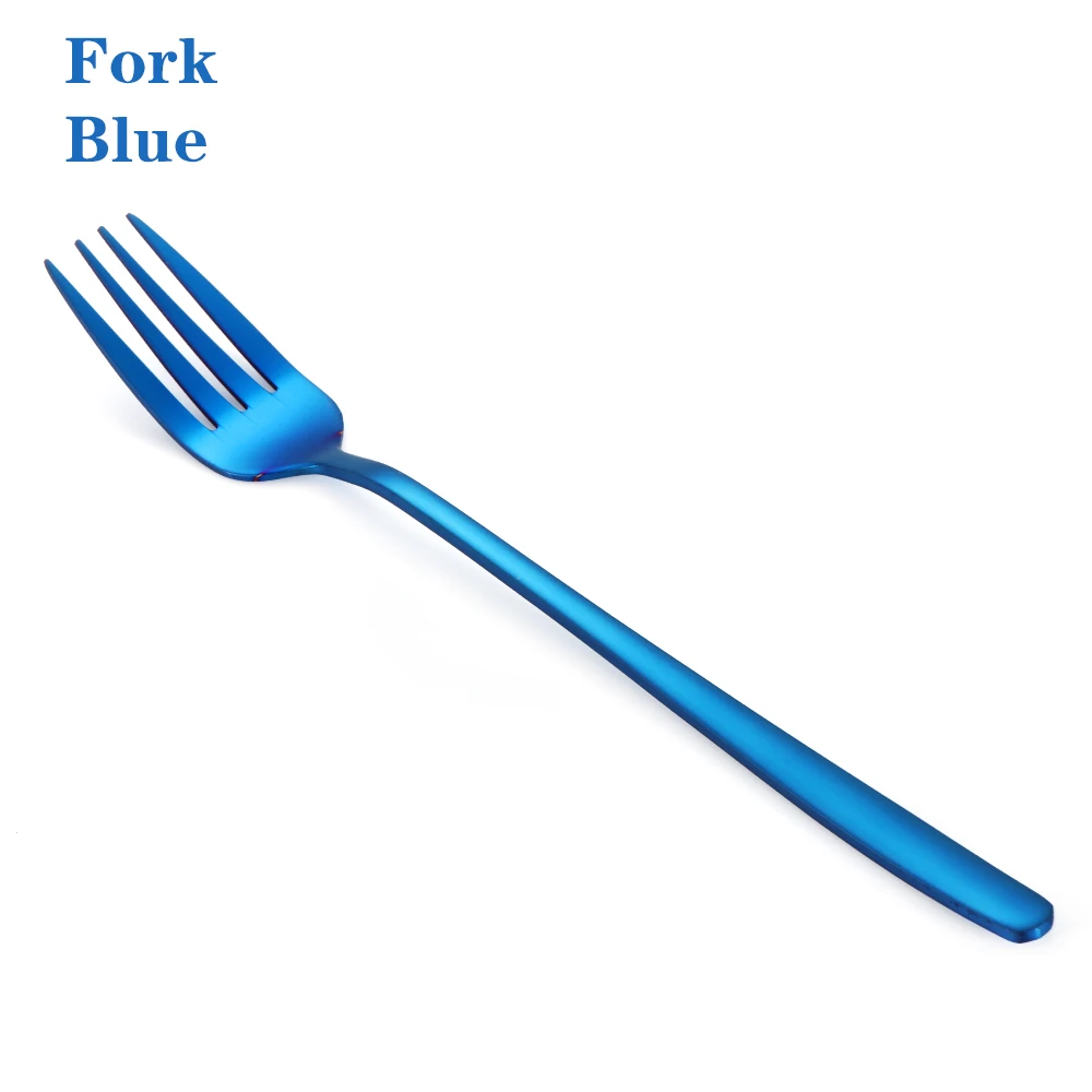 blue Fork 1 шт радужных цветов столовые приборы Корейская ложка с длинной ручкой еда вилка Совок Мороженое Ложки для чая и кофе посуда из нержавеющей стали - Цвет: blue Fork