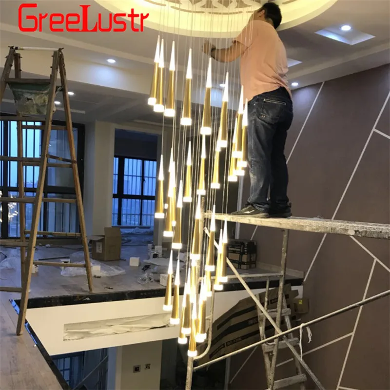 Современные люстры 7W Подвесная лестничная клетка золотой люстра светодиодная led
