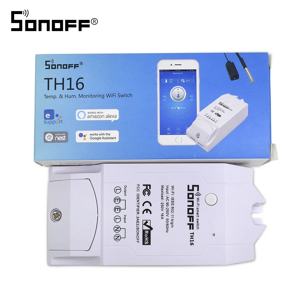 Релейный модуль Sonoff TH16 с Wi Fi для автоматизации умного дома поддержка датчика