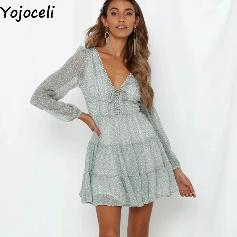 Женское шифоновое платье с рюшами Yojoceli короткое элегантное пляжное v образным