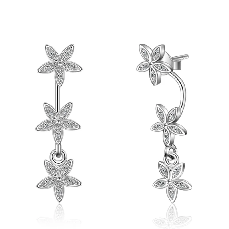 Серьги гвоздики из серебра 925 пробы с тремя цветами|stud earrings|sterling silver stud earringssterling