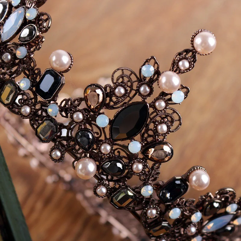 Винтажная диадема королевская тиара круглая европейская свадебная бронзовая