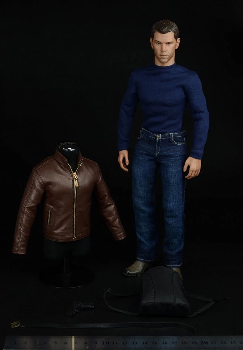

1/6 scale male man boy agent suit leather jacket shirt jeans clothing set and pistol accessories for 12'' inches action figures
