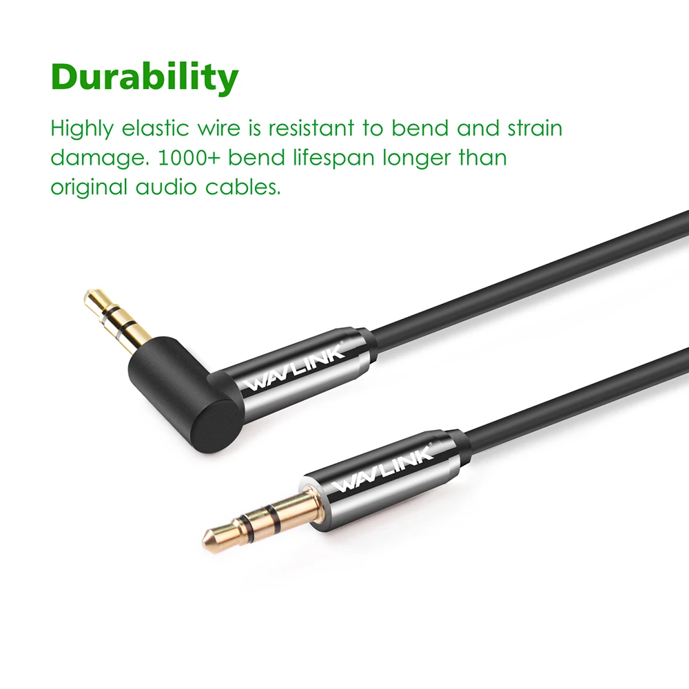 Wavlink 3.5mm Aux Audio Cable Male to line Adapter Right Angle Auxiliary Gold Plated Connector for Stereo |