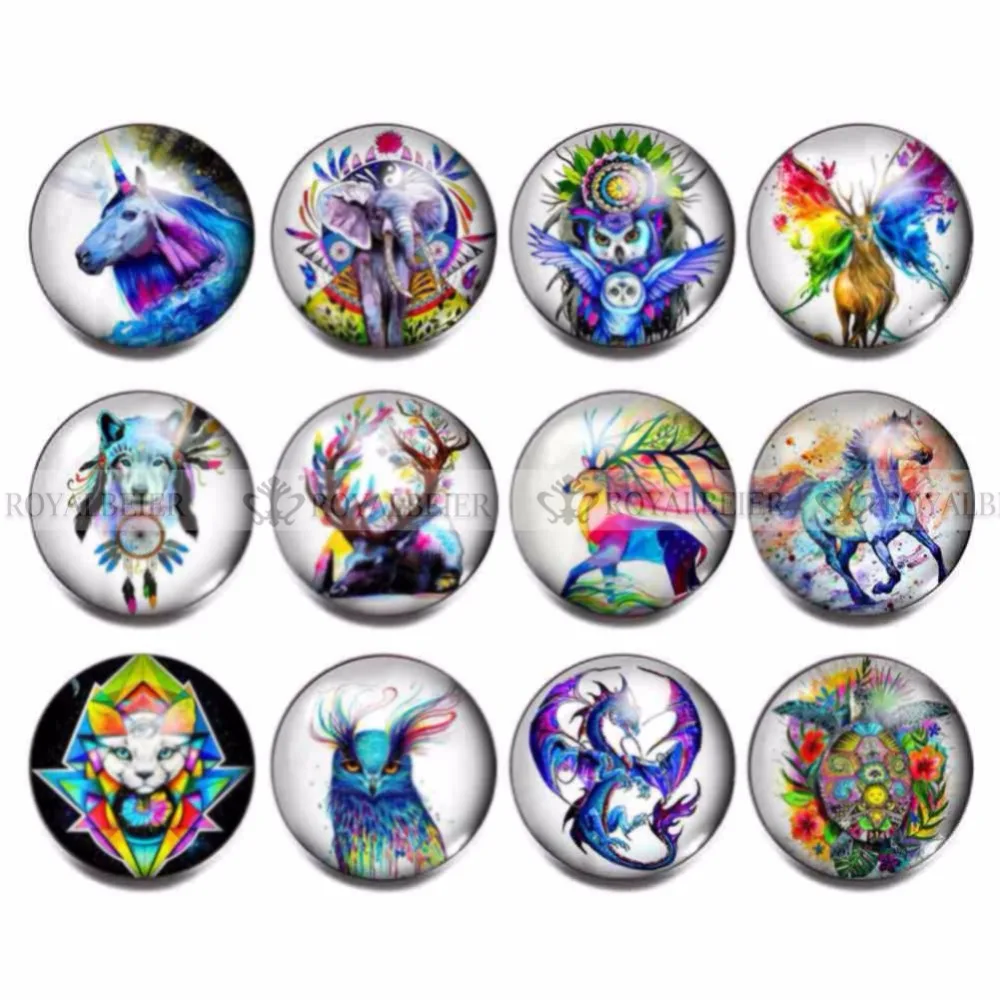 RoyalBeier 12pcs/lot Cute Pig Snap Button China Panda Glass Charms 18mm Snap Button For Snap Bracelet Necklace DIY Jewelry