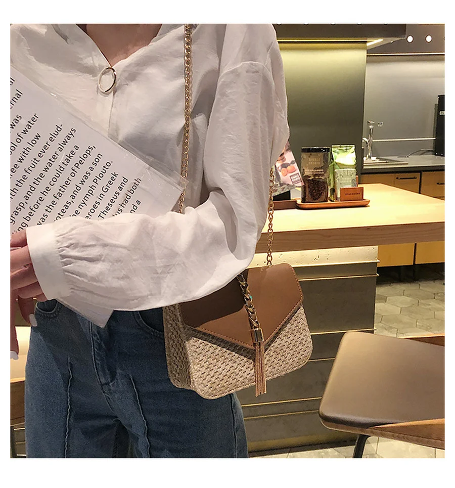 Модные соломенные плетеные цепочки с кисточками женские сумки на плечо