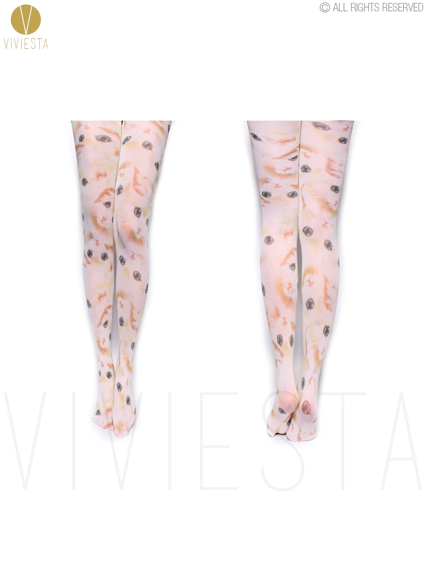 3D PHOTO PRINTED OPAQUE TIGHTS - 80D Women's Cute Japan Street Style Fashion Colorful Cat Kitten Butterfly Illusion Pantyhose | Женская