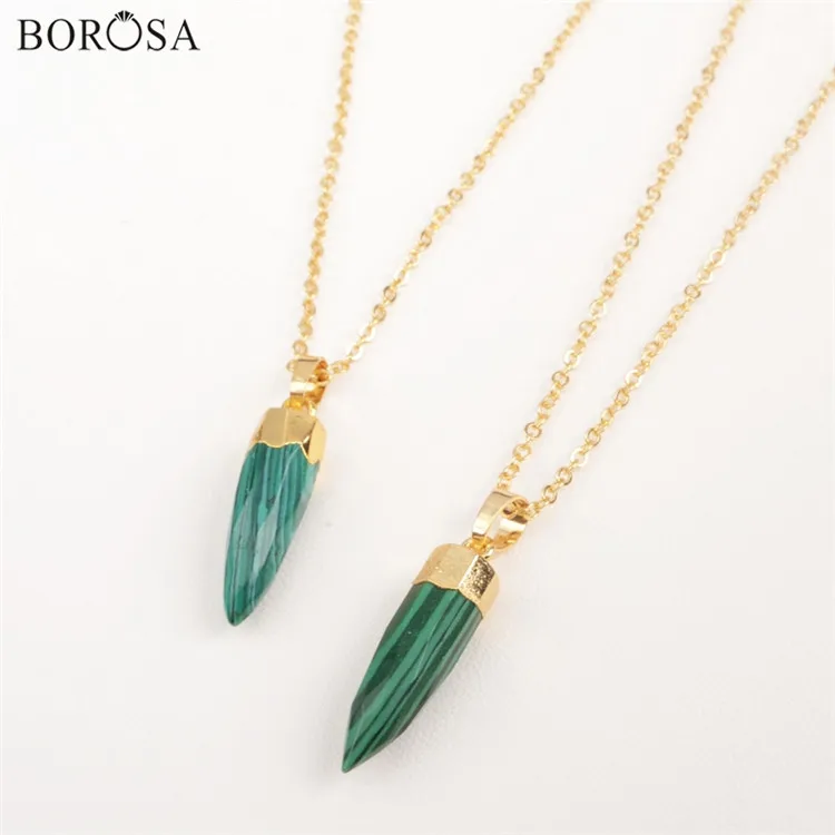 Malachite BOROSA Золотая отделка карандаш точка черные ограненные Агаты камень ожерелье медальон натуральный камень ювелирные изделия - Окраска металла: Malachite