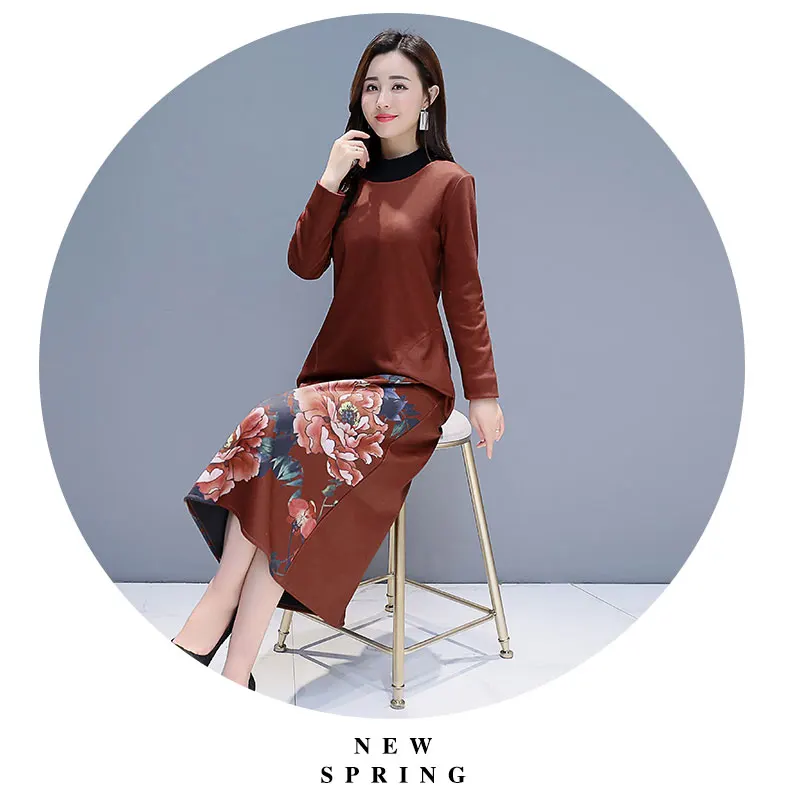 Retro chinese style print dress 2018 winter new plus velvet thickening temperament women fashion warm size M~4XL | Женская одежда