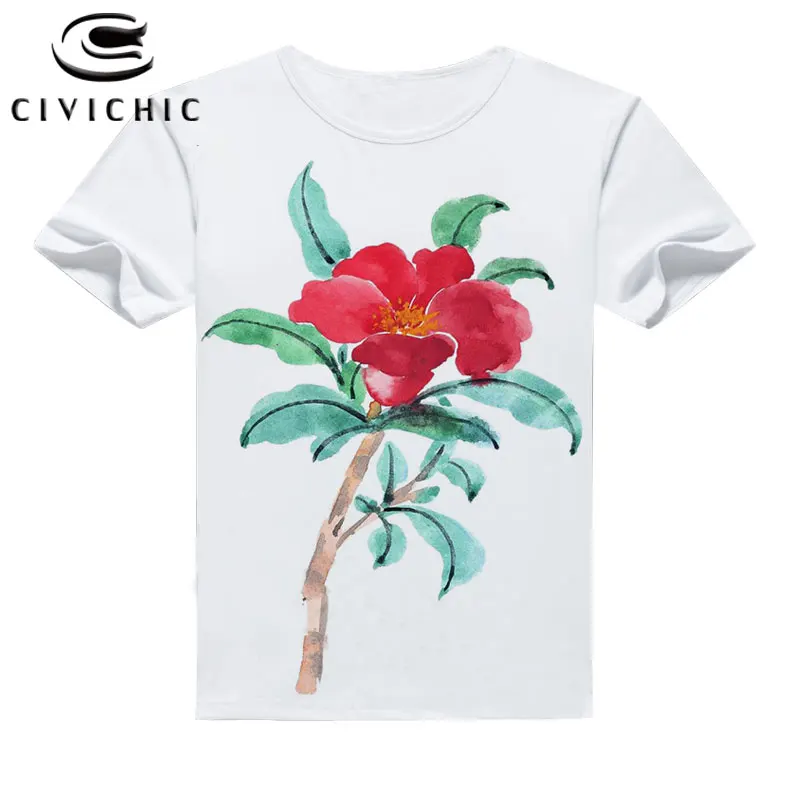 CIVI CHIC 2018 китайский Стиль летняя футболка женская Цветочный Принт футболки